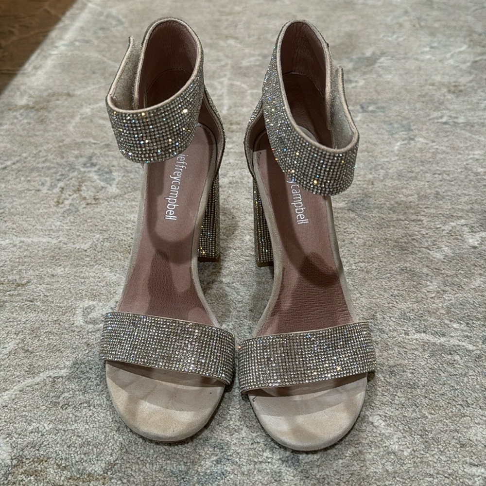 Jeffrey Campbell Silver Jeweled Velcro Strap Heel/ Kassidy Ankle Strap Sandal
